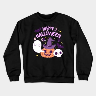 Happy halloween a Cute witch pumpkin with a ghost and pats friends Crewneck Sweatshirt